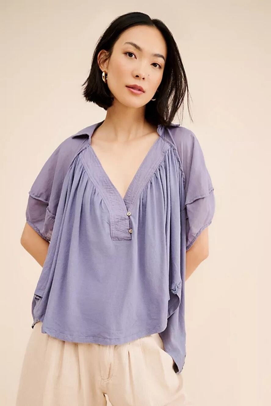NWOT Free People We The Free Sunray Babydoll Top Blue Size Large Oversized